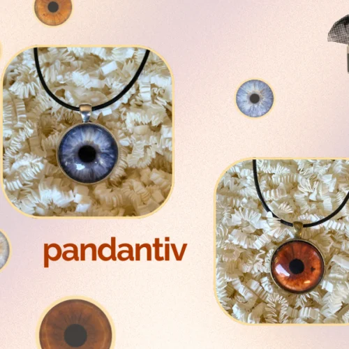 Pandantiv cu fotografie de iris PREYE - variante ochi albastru și căprui pe șnur negru