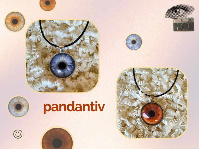 Pandantiv cu fotografie de iris PREYE - variante ochi albastru și căprui pe șnur negru